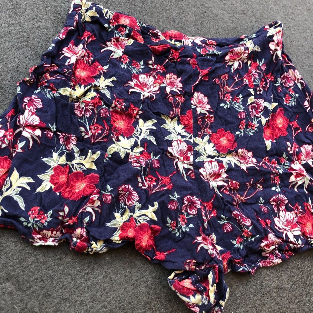 divided hd booty shorts floral 8 navy blue red hawaiian side zip fresh A13